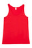 A red men's singlet featuring a simple design and a tag on the inside.