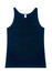 A navy blue singlet with a scoop neck and sleeveless design, featuring a small logo.