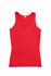 A red women's singlet featuring a scoop neck and a fitted design, with an attached logo.