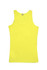 A bright yellow women's singlet featuring a scoop neckline and a fitted design. It has a logo on the label.