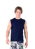 A navy men's muscle T-shirt with a sleeveless design, featuring a logo on the front.