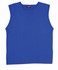 A blue men's muscle T-shirt with a sleeveless design and a branded tag.