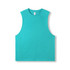 A sleeveless tee in a vibrant blue hue, featuring a smooth texture and a simple design. It has a branding logo.