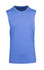 A sleeveless blue tee shirt from the Men's Heather Greatness Range, featuring a simple design with a logo.
