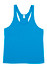 A bright blue men's T-back singlet with a smooth, sleeveless design and a label at the neckline.