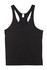 A black men’s T-back singlet with a racerback design and a blank tag. Simple and versatile style.