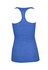 A blue women's athletic T-back singlet with a fitted design and a logo on the back.