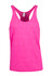 A pink athletic T-back singlet with a branding logo, featuring a racerback design.