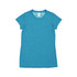 A turquoise women's T-shirt made from 100% polyester, featuring a fitted design and short sleeves.