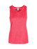 A red women's singlet made from 100% polyester, featuring a round neckline and a logo.