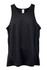 A black men's singlet made from cool dry fabric, featuring a loose fit and a logo on the top.