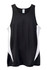 A black singlet with white side panels, featuring a logo on the front. Suitable for men's activewear.
