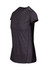 A women's athletic t-shirt in dark grey with short sleeves, featuring a branded logo.