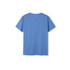 A blue heather T-shirt with a standard crew neck and short sleeves, featuring a logo on the back.
