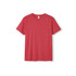 A red heather T-shirt with a round neckline and short sleeves. Features a logo on the label.