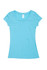 A light blue women's cotton/spandex t-shirt with a scoop neckline and short sleeves, featuring a logo.
