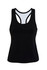 A black women's singlet with a racerback design and contrasting inner lining, featuring a logo.