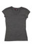 A dark grey women's V-neck T-shirt with short sleeves and a fitted style. The shirt features a logo.