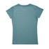 A teal women's T-shirt with a fitted design and short sleeves, featuring branding on the back.