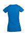 A blue women's T-shirt with a fitted design and short sleeves, featuring a logo on the back.