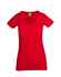 A red women's raw cotton t-shirt with a scoop neck and short sleeves, featuring a label inside.