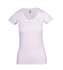 A white women's raw cotton wave T-shirt with a scoop neckline and short sleeves, featuring a logo on the label.
