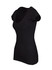 A black women's raw cotton wave V-neck t-shirt with short sleeves, featuring a relaxed fit and a subtle texture.