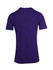 A raw cotton purple V-neck T-shirt with short sleeves, featuring a logo on the back.
