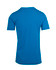 A blue unisex raw cotton t-shirt featuring a V-neck design and short sleeves, with a plain back and a logo.