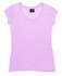 A lilac women's jersey scoop neck T-shirt with short sleeves and a branding label at the neckline.