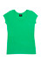 A green women's jersey scoop neck T-shirt with short sleeves and a branded label.