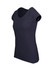 A navy blue women's marl scoop neck T-shirt with short sleeves and a fitted silhouette. It features a logo on the side.