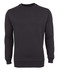 A black jumper with a crew neck and long sleeves, featuring a fitted waistband and cuffs. It has a logo on the front.