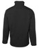 A black jacket featuring a high collar and long sleeves, with a plain back and a logo on the design.