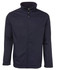 A black jacket with a zip front, stand-up collar, and long sleeves. Features a logo on the chest.