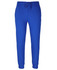 Bright blue track pants with a drawstring waistband and ankle cuffs. The design features a logo on the front.