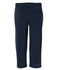 Navy track pants featuring an elastic waistband and side pockets, with a simple logo detail.