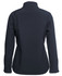 A black three-layer softshell jacket with a high collar and a smooth back design, featuring a logo.