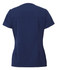 A navy blue ladies' scrub top with a short sleeve design and a simple, professional cut. It includes a logo.