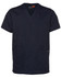 A navy blue unisex scrubs top with short sleeves, featuring a pocket on the chest and two front pockets.