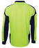 A long-sleeve polo shirt in high visibility yellow and navy, featuring raglan sleeves and branded details.