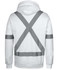 A white fleece hoodie featuring reflective tape in an X design on the back. The hoodie has a hood and long sleeves.