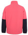 A polar fleece jacket in pink with navy sleeves, featuring a high collar and a plain back design.