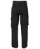Black cargo pants featuring multi pockets, with a logo on the back. View shows the rear design and fit.