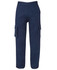 Navy cargo pants featuring multiple pockets and a classic cut, designed for comfort and utility. Includes branding.
