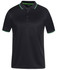 A black Jacquard polo shirt featuring a contrasting green collar and sleeve trim, with a logo on the chest.