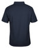 A navy polo shirt with a textured fabric, featuring a collar and short sleeves, and a logo on the back.