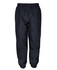 Track pants in black with an elastic waistband and slim cuffs at the ankles, featuring a rear pocket.
