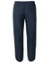 Navy track pants with an elastic waistband and a single back pocket, featuring a logo.