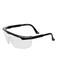 Clear safety glasses with a black frame, featuring a sleek design and a logo on the side. Pack of 12.